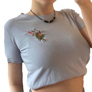 Y2K Embroidered Baby Blue Flower Tee